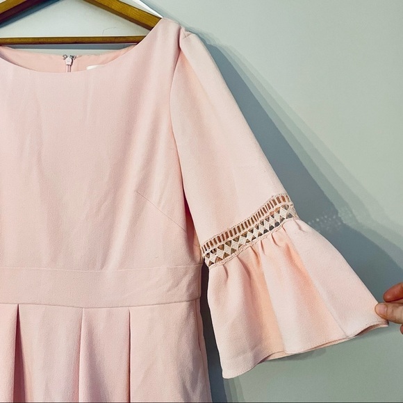Eliza J 3/4 Bell Sleeve Lace Accent Pastel Pink Peach Dress 16 - Picture 4 of 15
